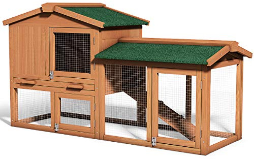 Tangkula Large Chicken Coop, 58‘’ Wooden Hen House Outdoor Backyard Garden Bunny Rabbit Hutch with Ventilation Door, Removable Tray & Ramp Chicken Coop (58 inches)