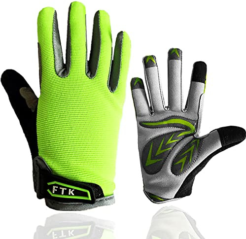 FINGER TEN Fahrradhandschuhe Kinder MTB Fahrrad Freizeit Vollfigner mit Gel rutschfest Wert 1 Paar Grün L, Radsport Skatehandschuhe für Sommer Jungen Mädchen 2-11 Jahre