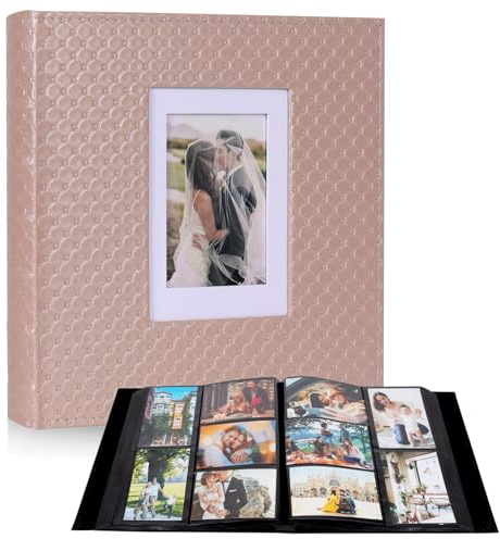 RECUTMS Large Capacity Photo Album 4x6, 600 Photos PU Leather Picture Album with Black Pages, Horizontal & Vertical Pockets, Clear Sleeves Memory Book for Family, Wedding & Gift (Light Champagne)