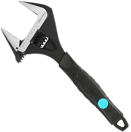 DURATECH 10-Inch/250mm Adjustable Wrench, Wide Jaw Large Opening Black Oxide Finish Plumbing Basin Wrench Hand Repair Tool, Cr-V Steel, SAE and Metric Scale Marked, Ergonomic Grip