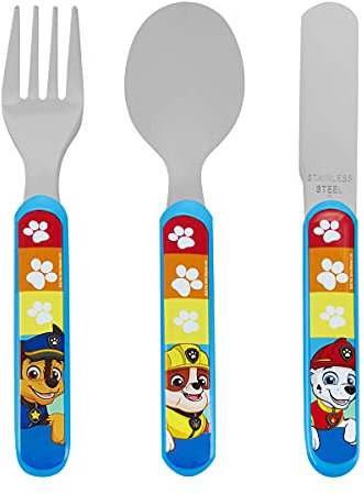 PAW Patrol 3 Piece Cutlery Set – Metal, Reusable Children's Knife, Fork & Spoon, Kids-Size, Made from Food-Safe Stainless Steel & ABS Plastic – Chase Marshall Skye Rubble – for 36 Months & Up
