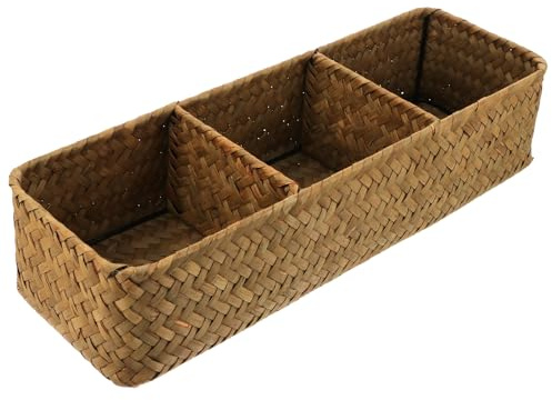Cabilock 3 Fächer Aufbewahrungsbox Aus Seegras Geflochten Aufbewahrungskorb Für Haushalt Und Büro Desktop Organizer Kompakte Aufbewahrungskiste