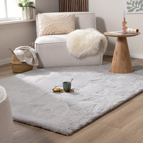 FRAAI | Home & Living Hochflor Teppich - Comfy Supreme Grau - 80x150 cm | Shaggy, Einfarbig - Ländlich, Modern, Skandinavisch - Wohnzimmer, Esszimmer, Schlafzimmer - Fellteppich