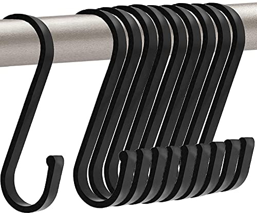 GAViA 20 Stück S Haken, Haken zum Einhängen, Stangen bis 2,54cm Durchmesser | 8,6 cm S-Haken Schwarz, Aluminium Haken, Mehrzweck Schwerlast Küchenhaken aufhängehaken für Küche Bad Garten Büro Schrank