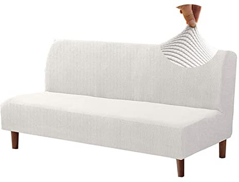 Jaotto Sofabezug Ohne Armlehne 2/3 Sitzer, Sofa Überwürfe Armlose Sofabettüberzug Jacqaurd Stretch Wasserdicht Waschbar, Sofaüberwurf Sofahusse für Clic Clac Klappcouch ohne Armlehnen,Creme