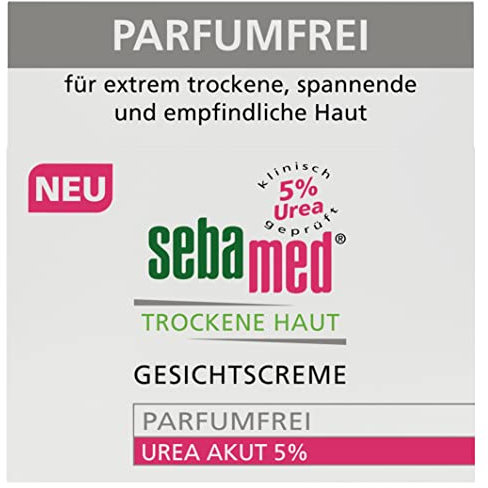 Sebamed Gesichtscreme Parfumfrei Urea Akut 5%, lindert spürbar Spannungsgefühl, Schuppung und Rauheit bei trockener Haut, für Männer und Frauen, ohne Parfum, 50 ml