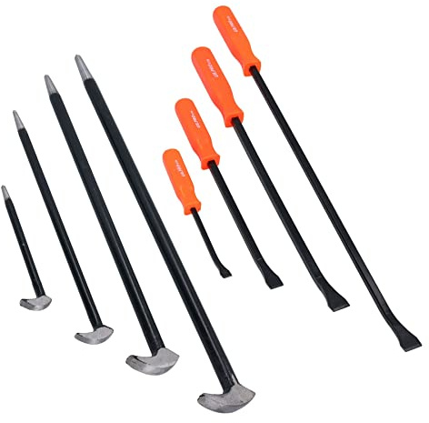 8pc Pry Bar Heel Toe Crow Bar Remover Removal Wrecking Knuckle Aligning Set