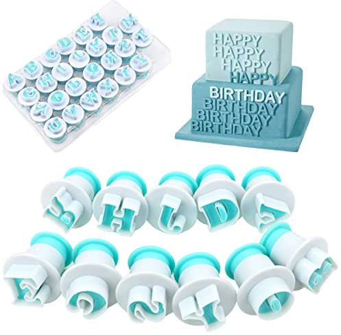 Cozlly 26 cortadores de letras de fondant, letras del alfabeto mayúsculas para decoración de pasteles para bodas, cumpleaños, Navidad, baby shower, fiesta