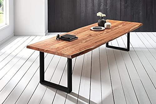 SAM XL-Esstisch 260x120 cm Bob, Akazienholz naturfarben & massiv, Baumkantentisch mit U-Gestell aus Metall Schwarz, echte Baumkante, Platte 50mm