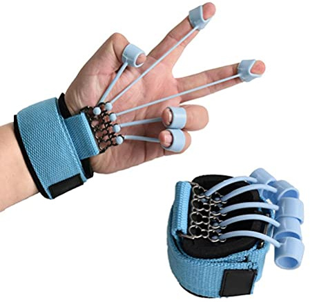 Entrenador Extensor de Dedos y Manos, Ejercitador de Dedos, Estirador de Dedos, Entrenador de Fuerza de Agarre, Kit de Entrenamiento Fortalecedor de Agarre de Mano (Azul 40 Libras)