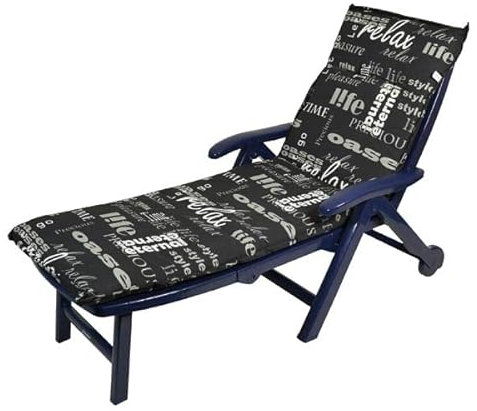 Spetebo Sonnenliegen Polsterauflage 190 x 60 cm - Lifestyle - Universal Kissen für Gartenliegen - Liegestuhl Polster Deckchair Auflage Liegekissen Liegenauflage schwarz mit modernen Schriftzügen