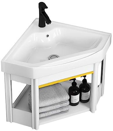 FACSER Lavabo Bagno Angolare Sospeso, Lavabo in Ceramica ， Mobile da Bagno con Montaggio A Parete， Lavello in Ceramica Ad Angolo con Foro per Rubinetto Scarico Lavandino (Size : 48x48x40cm)
