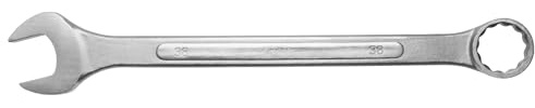 MJW Ringschlüssel 38 mm - Maul-Ringschlüssel aus CrV Stahl, DIN 3113 15° abgewinkelter Ring & Gabel ergonomischer Griff Werkzeug für Werkstatt