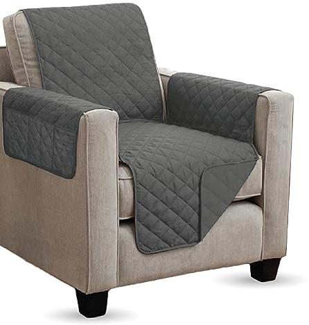 Bestlivings Sesselschoner (Anthrazit) gesteppt - 190x165cm - Sesselauflage mit Armlehnen und Taschen - Sesselüberwurf ÖKO-Tex Schoner für Sessel - Überwurf