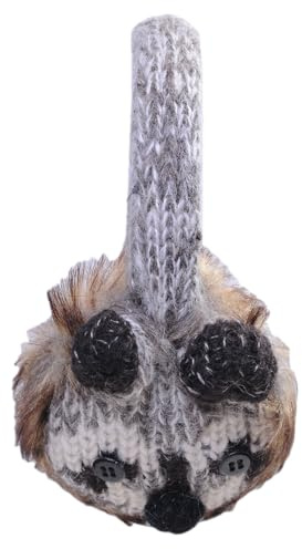 THE COLLECTION ROYAL Woolen Raccoon Faced Animal Themed Winter Cold Weather Hand Knitted Earmuff