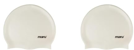MARU Swimming Hat, 100% Silicone Swim Cap, Unisex Adult Swimming Cap, Lightweight Swimming Caps for Men and Women, Comfortable and Durable Swim Hats Designed in the UK, White (Pack of 2)