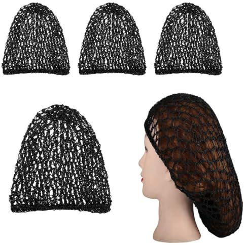 Changyeah 4 redecillas para el cabello para dormir,El Negro de Malla de Ganchillo para El Cabello Gruesa de Pelo Corto,Triangular de Pelo para Dormir, redecillas de punto de rayón suave
