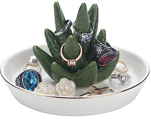 MAZYPO Aloe Ring Halter, Schmuck Tablett Kaktus Ringe Dish, Trinkets Teller für Halskette Ohrringe Armbänder Veranstalter, Schmuck Halter für Zimmer Dekoration Geburtstag Hochzeit Verlobung Geschenke