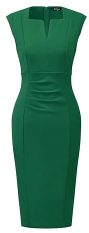 Allegra K Women's Sheath Dress Pencil Work Sleeveless Professional Office Dresses Dark Green M