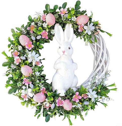 RANRAO Osterhasen Eierkranz Dekoration, Acryl Osterdeko Hase Hängende Ornament, Eier Künstlicher Blumenkranz Girlande Dekoration für Haustür (A)