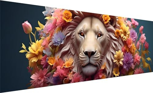Diamond Painting XXL 300x100 cm, 5D DIY Löwe Diamond Painting Runde Steine Strass Cross Stickerei Kunst Kits, Diamond Painting Zubehör Set Basteln Erwachsene, Geschenk für Diamond Painting Blume I-3