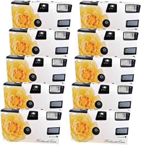 1A PHOTO PORST Lot de 10 appareils photo de mariage jetables avec flash (27 photos 400 ASA) - Rose blanche