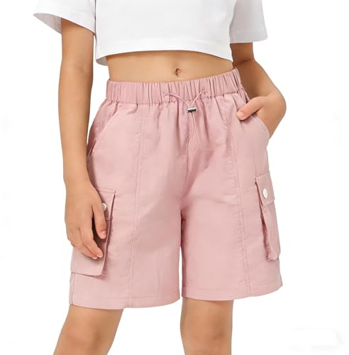 Rolanko Niñas Pantalones Cortos Deporte Activo Cargo Shorts de Verano para Niños Running Gimnasio Danza, Rosa, Talla: 11-12 Años/160
