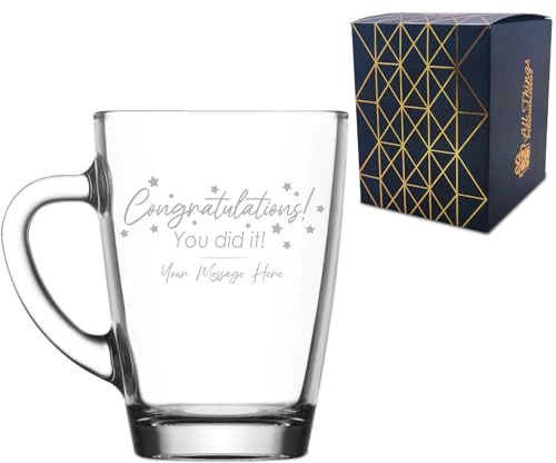 Personalised Engraved Graduation Glass Coffee Cup with 'Congratulations You Did It' Design, Personalise with Any Name or Message, Gift Box Included, Laser Engraved, University College Graduation Gift