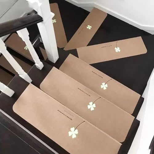 XRRJFYH Stufenmatten Innen Frei Zuschneidbar Treppenteppich 15 Stück Treppenstufen Matten Selbstklebend Treppen Teppich Treppenstufen Ohne Kleben(Beige,60x22cm/23.6x8.7in)