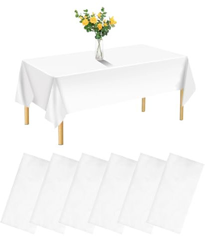 6 Stück Einweg Tischdecke, Einwegtischdecke 137 x 274cm, Wasserdicht Geburtstag Tischdecken, Rechteckig Weisse Kunststoff Tischdecke Geeignet Weiß für Geburtstage, Partys, Hochzeiten, Picknicks