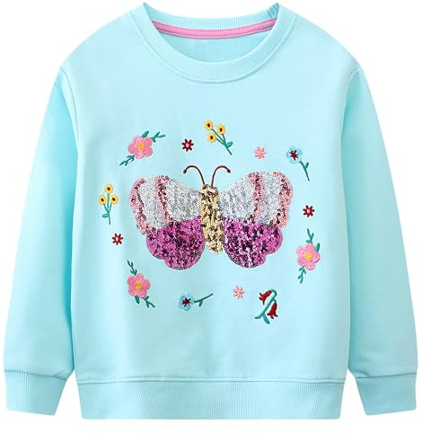 FILOWA Sweatshirt Kinder Mädchen Regenbogen Einhorn Sweatshirt Pullover Sport Grau Rosa Langarm Warm Baumwolle Top Sweatshirt 2-7 Jahre,Gr.92-122
