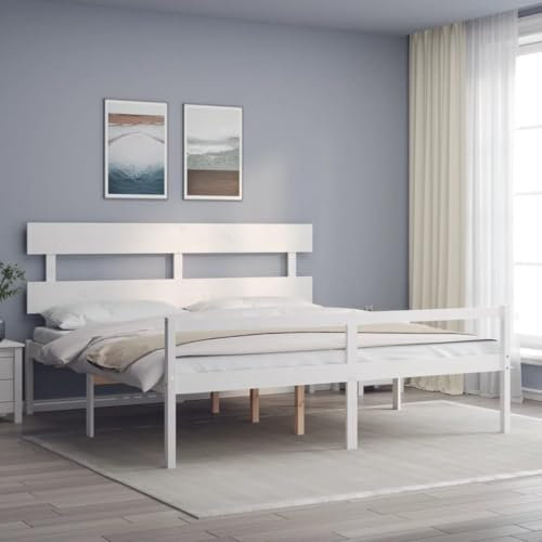 UJCHVHN Home Garden, Seniorenbett ohne Matratze, Weiß, Super-King-Size-Bett, Massivholz