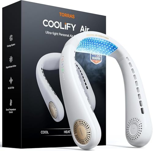TORRAS COOLiFY Air 2026 Upgraded Neck Fan Air Conditioner, Dual-Airflow Pro Cooling, Ultra Light Portable Fan Rechargeable, Personal Cooling Fan Travel Essentials, Gift for Mom Wife Mother,Ivory