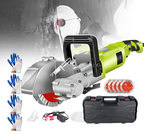 forplubossmmp Rainureuse Murale Électrique 7500 TR/Min, Machine À Rainurer Le Béton Mural avec 4 Gants, Coupe-Béton pour Briques, Marbre, Bois, Profondeur De Coupe De 1,45 Po,Green