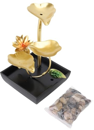MUNEFE Fuente de Cascada de Mesa, luz LED de Hoja de Loto Dorada de 3 Niveles Que circula Agua Corriente, decoración de Cascada Interior de relajación para el hogar, Dormitorio,