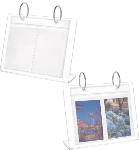FINGERINSPIRE 2 mini álbumes de fotos de acrílico para el escritorio, 10 x 6,7 cm de grosor, soporte de acrílico transparente para el escritorio, con 68 bolsillos, perfecto para tarjetas