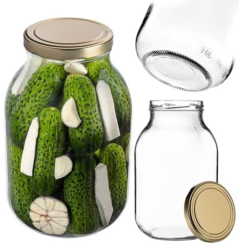 KADAX Barattolo da 3 l con tappo a vite fi82 mm, grande barattolo in vetro resistente, vetro a vite, barattoli con coperchio, barattoli a vite (oro)