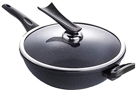 WOTZOV Sartén Wok Sartén Antiadherente Olla Maifan Wok de Piedra Sartén Antiadherente Sartén Plana sin Humo Olla de Fuego Sartén de 30 cm