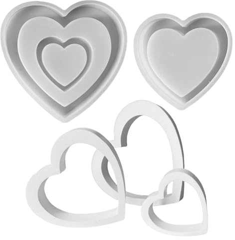 3 Stück Silikonformen Gießformen, Silikonform Herz Gießformen Silikon Liebe Aushöhlen Gipsformen zum Gießen Gießform Herz Silikonform Weihnachten Giessform Silikon für Gips Kerzen (01)