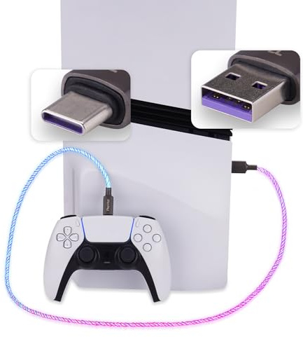 playvital 1M Cavo USB Type C Luminoso per ps5 Controller,Cavetto Ricarica Tipo A to C con LED per Xbox Series X&S,per Xbox Elite Series 2,per Switch 2 Pro Controller