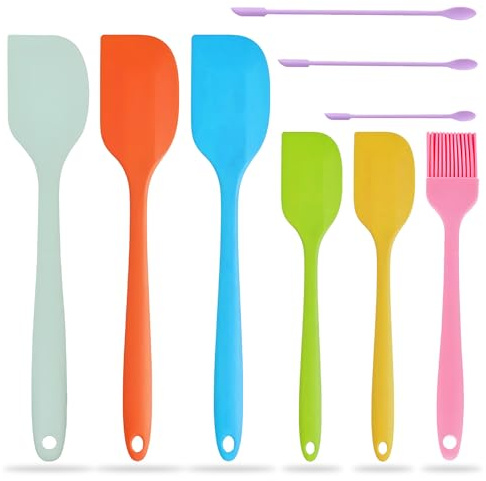9 PCS Silicone Spatula Set, Heat-Resistant Non-Stick Baking Spatula, Food-Grade Silicone Kitchen Utensil Set,Spatulas Spatula for Cooking for Cooking, Baking and Mixing (Multi-Colour)