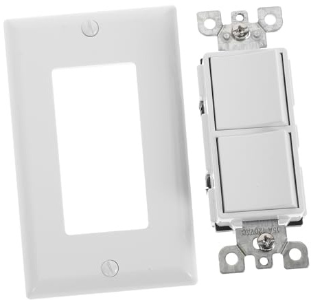 iplusmile Interruptor Doble de Palanca con Placa de Pared Blanca y Cubierta Resistente y Seguro para Control de Luz Residencial y Comercial