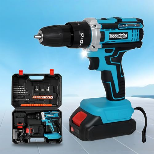21V Cordless Drill Driver Set–42N.m Torque,25+3 Torque Adjustment, 30-Piece Household Tool Kit,10mm Keyless Chuck,0-400/0-1450 RPM,Includes Two 2.0Ah Lithium-ion Batteries for Extended Use