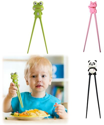 3 paia di bacchette per bambini, bacchette per sushi per bambini, bacchette personalizzate, bacchette di apprendimento rimovibili, carino panda, gatto paw chopsticks, bastoncini di rana per mangiare