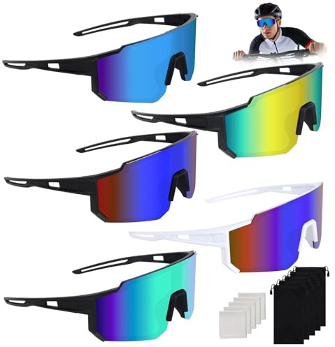 LYPPUL 5 stycken sportsolglasögon, snabba glasögon män kvinnor, polariserade cykelglasögon, vindtäta UV 400 skyddsglasögon män kvinnor för MTB vägcykel cykling cykling cykling skidåkning rave