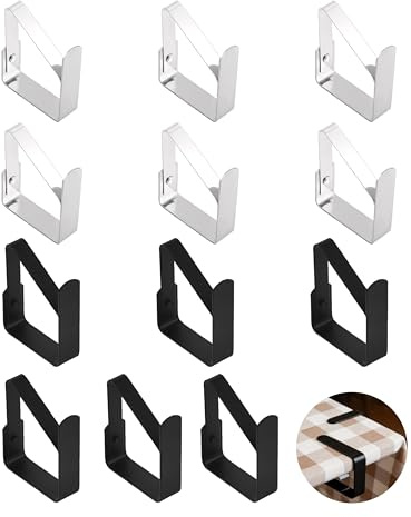 12 Pièces Pinces à Nappe en Acier Inoxydable, 5*4cm Pince Nappe Clips Anti-Glissant Noir Argent, Attache Nappes de Table pour Jardin Pique Nique Mariage Fête L'intérieur L'extérieur Faciles à Nettoyer