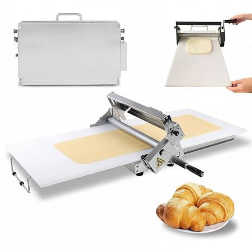 Faltbare Teigausrollmaschine Professionelle Teigrollmaschine Manuell mit Griff und Einstellbarer Dicke 0-25 mm Gewerbliche Teigroller Maschine Aus Edelstahl für Pizza Croissants Gebäck Zuhause Gewerbe