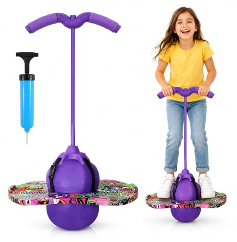 Balance hüpfball, Pogo Sprungball, Pogo Stick für Kinder, Pogo Ball mit Griffen, 90kg Tragkraft, zur Gleichgewichtstraining, Gewichtsreduktion und Fettverbrennung, Geeignet für Kinder (Lila)