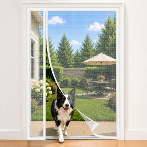 Zanzariera Con Calamita Per Porta Finestra Con Apertura Laterale Bianco 140x240cm Passaggio Adatto a Bambini E Animali Rete Morbida E Flessibile Per Porta Balcone Terrazza Giardino