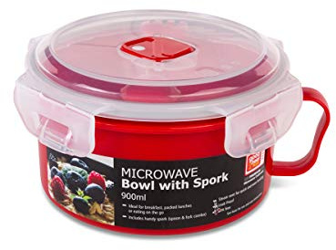 Microwave Bowl with Spork 900ml, Red
